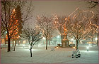 Santa Fe Plaza in Winter, color photograph by Woody Galloway