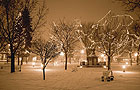Santa Fe Plaza in Winter | Sepia photograph by Woody Galloway